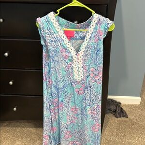 Lilly Pulitzer Blue Pink V-Neck Flutter Sleeve Sundress